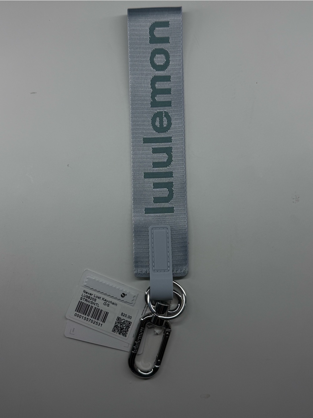 lululemon athletica Light Grey Wrist Key Strap with Metal Clip